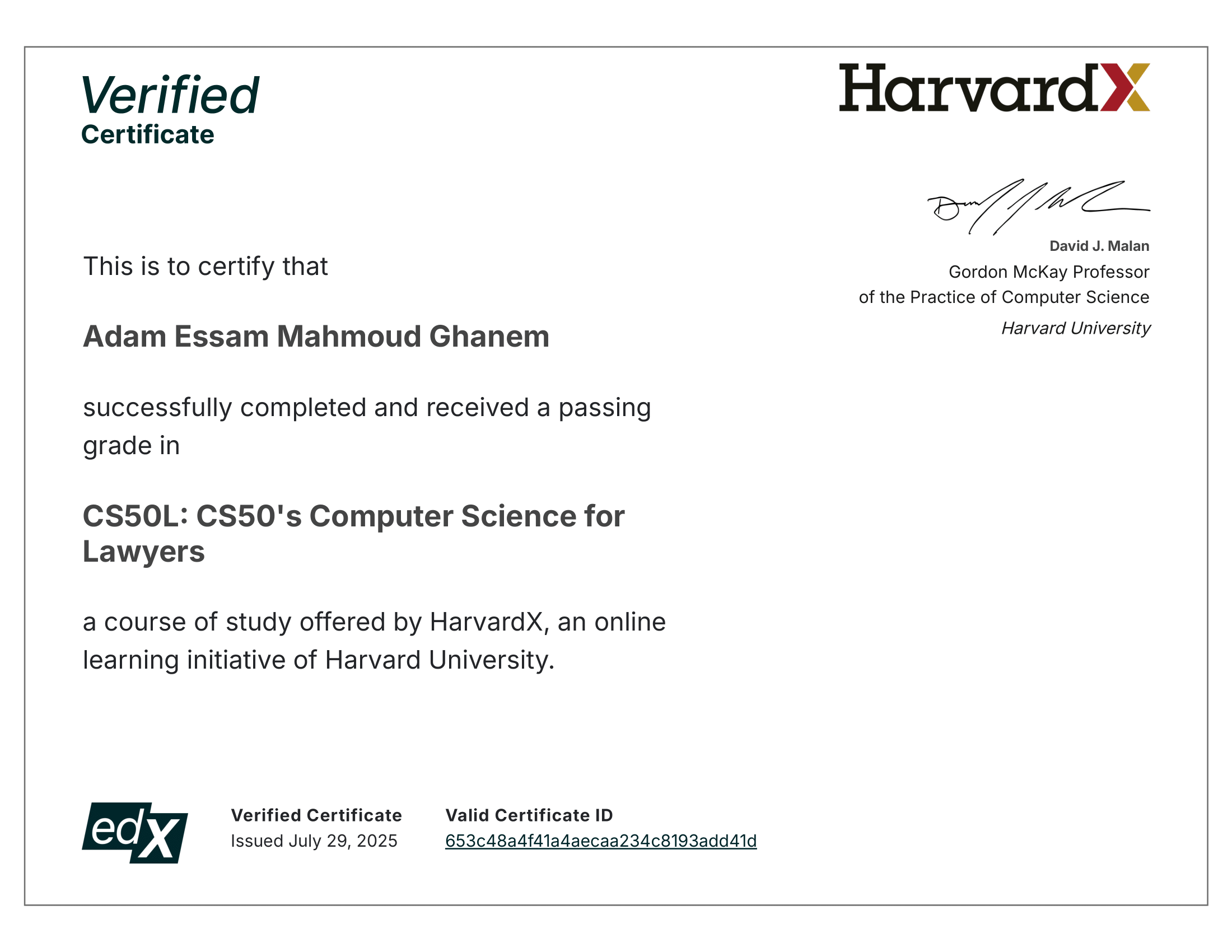 HarvardX CS50L Certificate